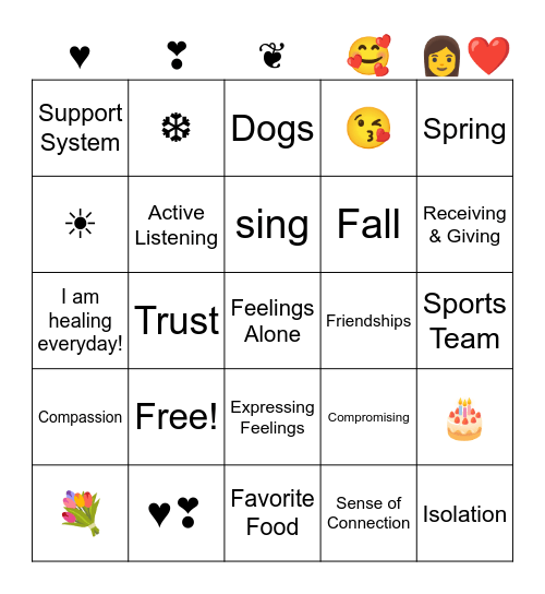 Loving & Belonging Bingo Card