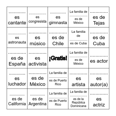 Hispanic Heritage Month Bingo Card