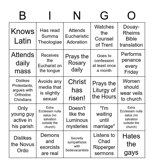 Trad Cath Bingo Card