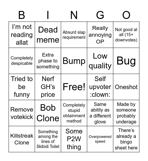 Bootleg #suggestions Bingo Card