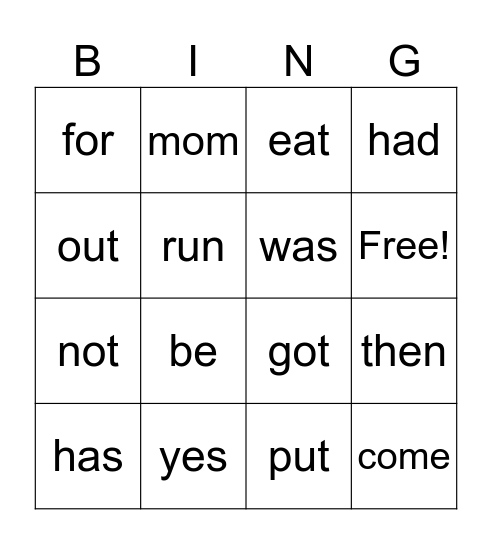 GREEN Bingo Card