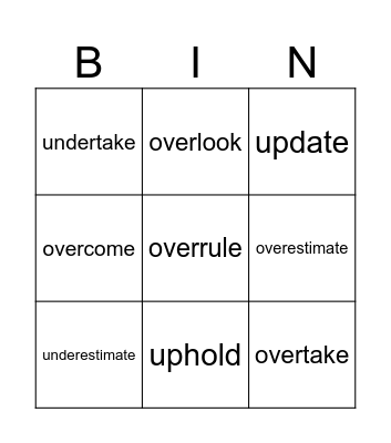 Verbs beginning with Bingo Card