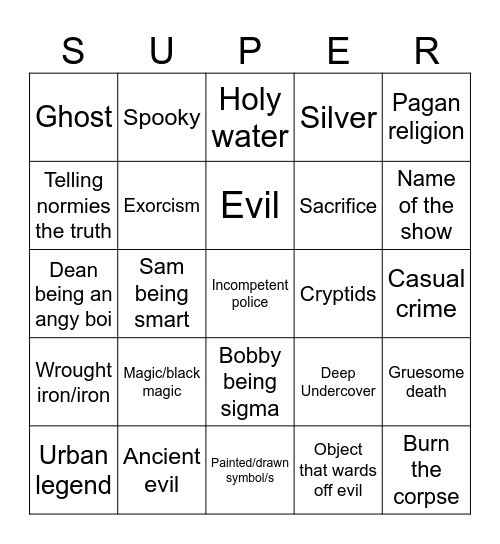 Supernatural Bingo Card