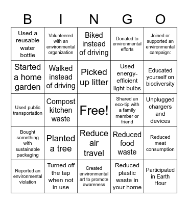 Are you doing your part to save the planet? Bingo Card