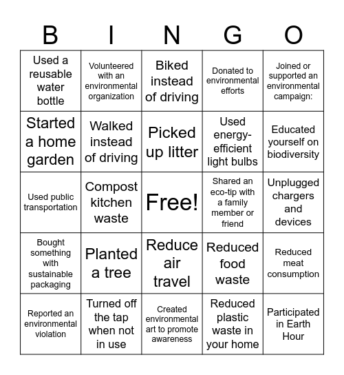 Are you doing your part to save the planet? Bingo Card