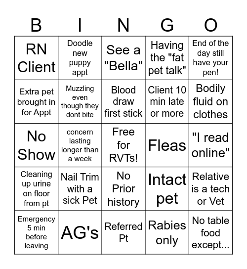 VAH Vet Tech Bingo! Bingo Card