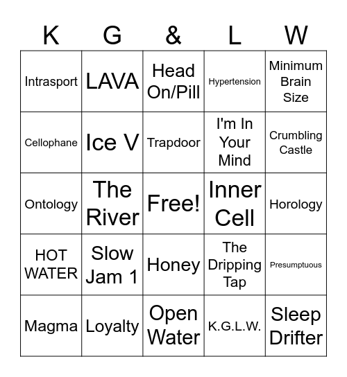 KGLW: Mike's Favorite Songs Bingo Card