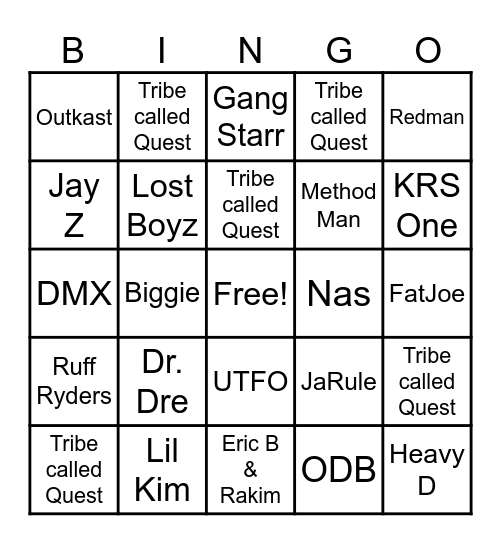 Old School Hip Hop Bingo Card