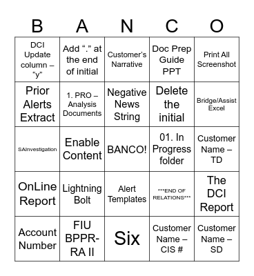 BANCO Bingo Card