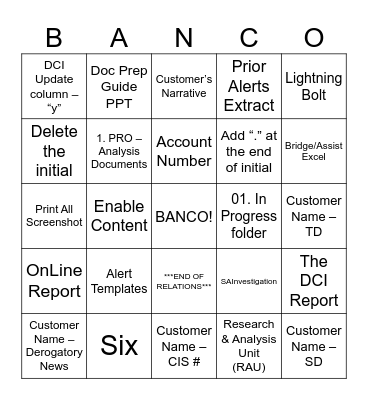 BANCO Bingo Card