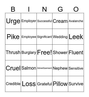 Words 1:1 Bingo Card