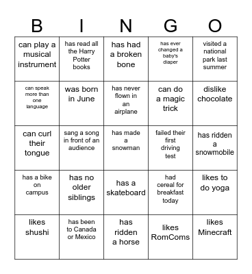 Find someone who ... Bingo Card