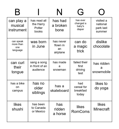 Find someone who ... Bingo Card