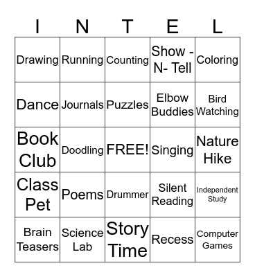 Multiple Inteligence Bingo Card