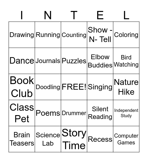 Multiple Inteligence Bingo Card