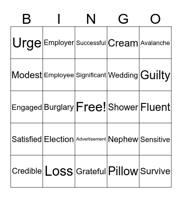 Words 1:2 Bingo Card