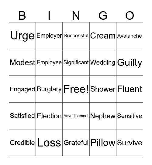 Words 1:2 Bingo Card