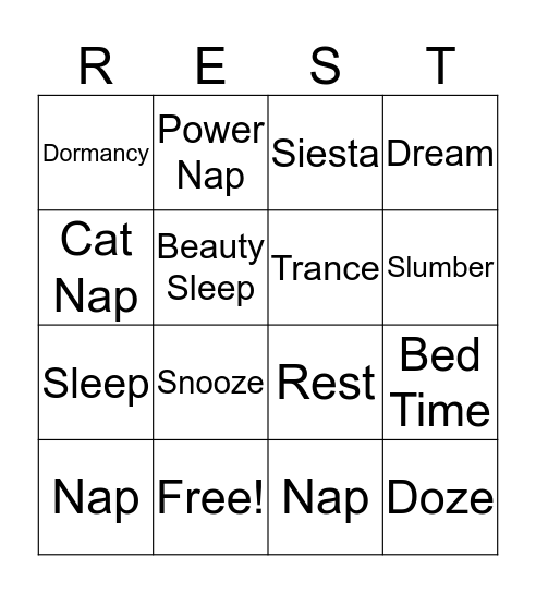 Sleepy Time Bingo Card