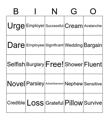 Words 1:3 Bingo Card