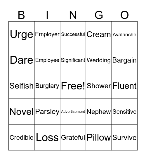 Words 1:3 Bingo Card