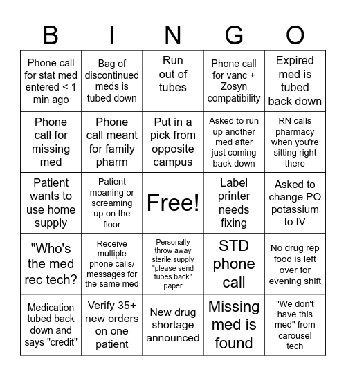 Pharmacy Week BINGO Card