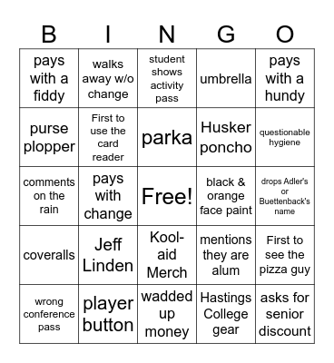 RAMS v. Hastings Tigers Bingo Card