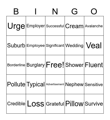 Words 1:4 Bingo Card