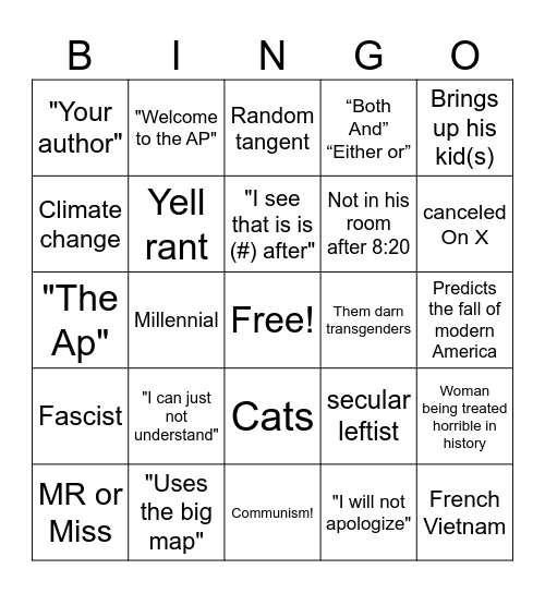 Ap history Bingo Card