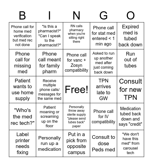 Pharmacy Week BINGO Card