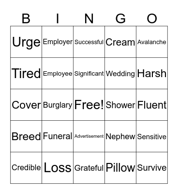 Words 1:5 Bingo Card