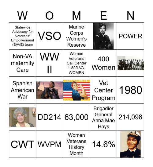 Women Veterans History Bingo Card