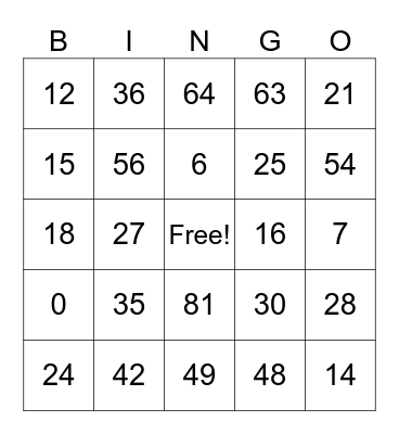 Multiplication Station Bingo Card