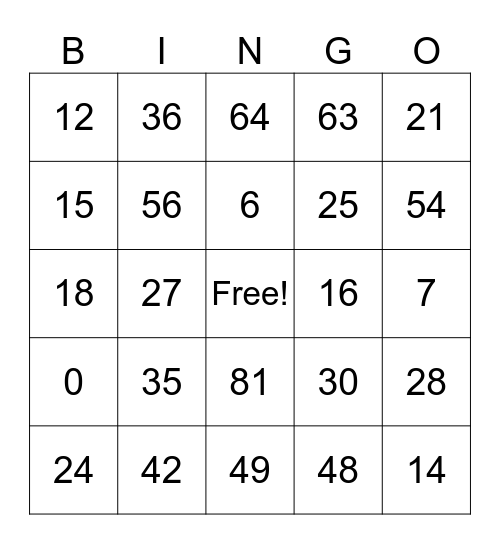 Multiplication Station Bingo Card
