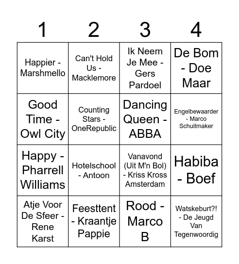 Muziekbingo Card