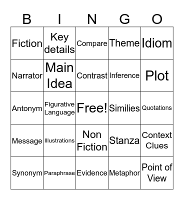 MCA Vocabulary Bingo Card