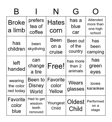 Human Bingo Icebreaker Bingo Card
