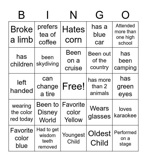 Human Bingo Icebreaker Bingo Card
