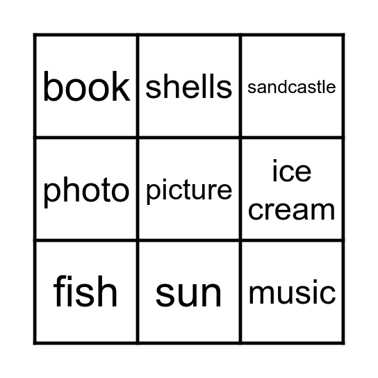 Beach Bingo Card