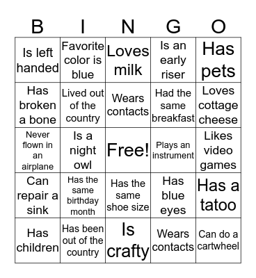 People Bingo Card