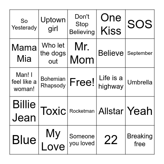 music-bingo-card