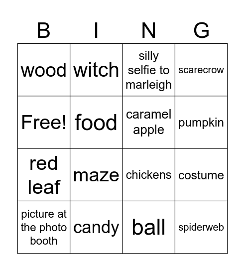 Fall Festival 2023 Bingo Card