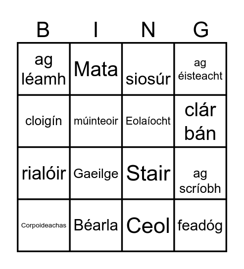 An Scoil Bingo Card