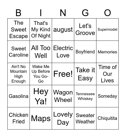 Music BINGO Card