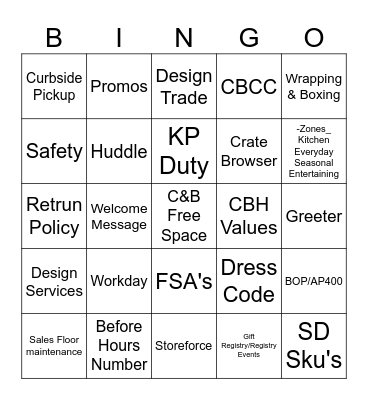 Crate&Barrel Bingo Card