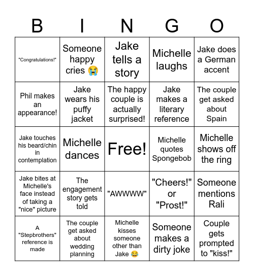 Michelle & Jake, That's a Bingo! Bingo Card