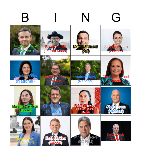 Election Night Politicians Bingo Card