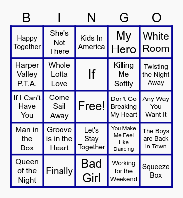 MUSIC BINGO at the Ann Arbor Eagles! Bingo Card