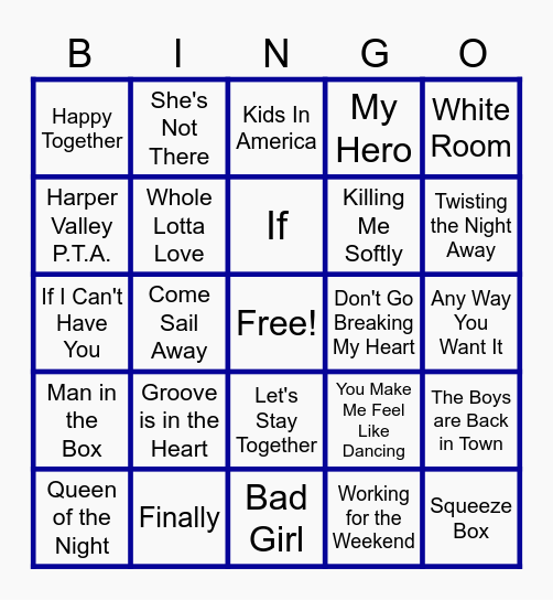 MUSIC BINGO at the Ann Arbor Eagles! Bingo Card