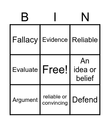 Vocabulary Bingo Card