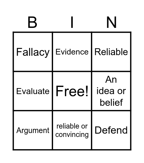 Vocabulary Bingo Card